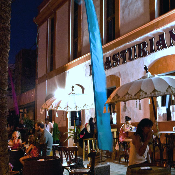 Cafe's terrace at night
